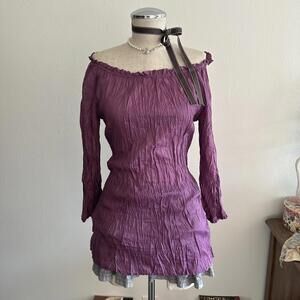 Purple silk blend off the shoulder blouse
